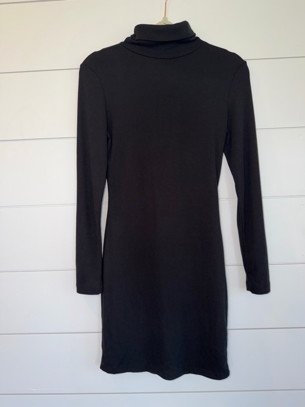 Lulus Dashing Ribbed Black Mock Neck Bodycon Mini Dress Small 90s Vibe Layering